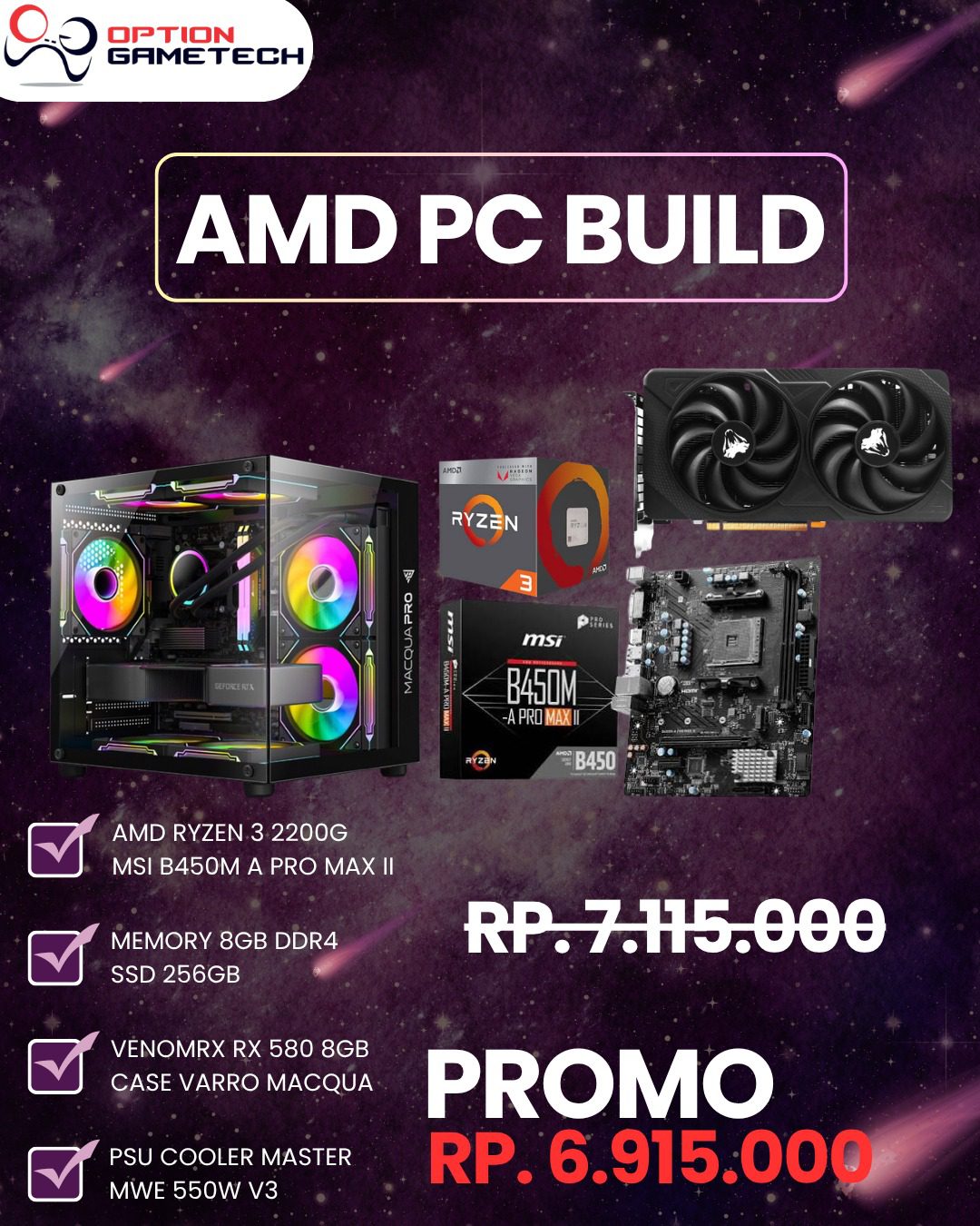 PC Gaming AMD Ryzen 3 2200G & VenomRX RX 580 8GB